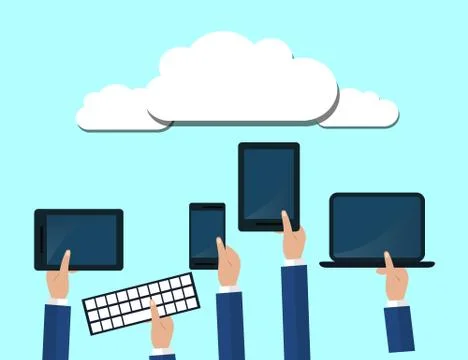 Modern cloud services and Cloud Computing Elements Concept. Devices connected Illustrazione stock