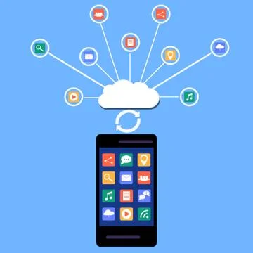 Modern cloud services and Cloud Computing Elements Concept. Devices connected 스톡 일러스트