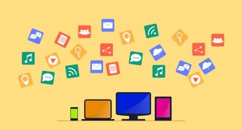 Modern cloud services and Cloud Computing Elements Concept. Devices connected Stock Illustration