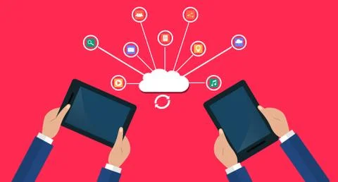 Modern cloud services and Cloud Computing Elements Concept. Devices connected 스톡 일러스트