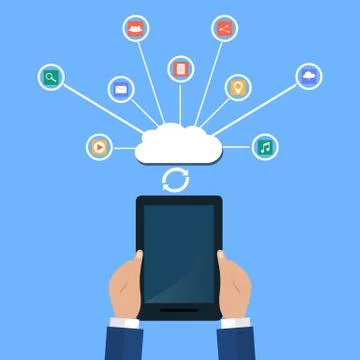 Modern cloud services and Cloud Computing Elements Concept. Devices connected 스톡 일러스트