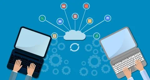 Modern cloud services and Cloud Computing Elements Concept. Devices connected 스톡 일러스트