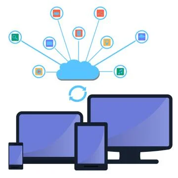 Modern cloud services and Cloud Computing Elements Concept. Devices connected Illustrazione stock