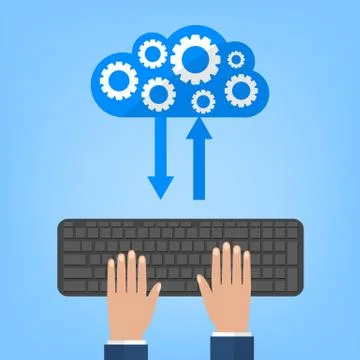 Modern cloud services and Cloud Computing Elements Concept. Devices connected Stock Illustration