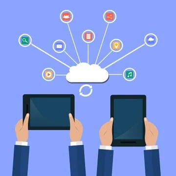 Modern cloud services and Cloud Computing Elements Concept. Devices connected Stock Illustration
