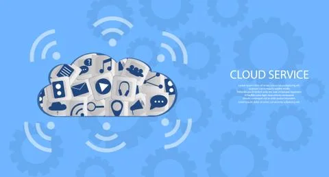 Modern Cloud Services and Cloud Computing Elements Concept. Flat Illustration 스톡 일러스트