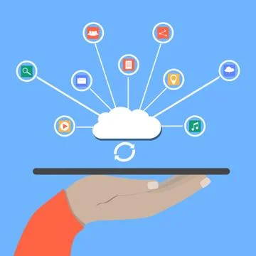 Modern Cloud Services and Cloud Computing Elements Concept. Flat Vector Illus イラスト素材