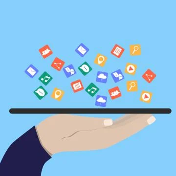 Modern Cloud Services and Cloud Computing Elements Concept. Flat Vector Illus Stock Illustration