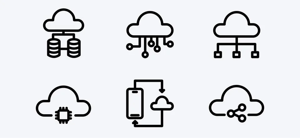 Modern Cloud Technology Icon Set for Data Storage Networking and Digital 스톡 일러스트