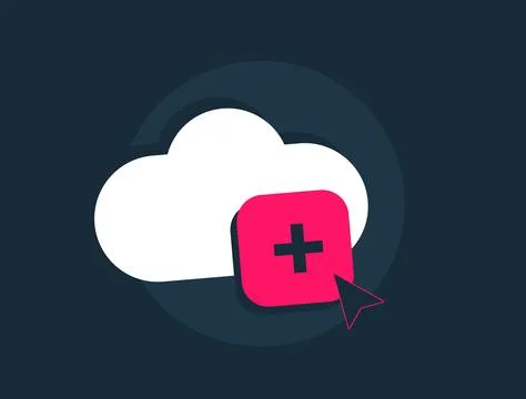 Modern cloud upload icon for digital platforms. Minimalist vector design on Illustrazione stock