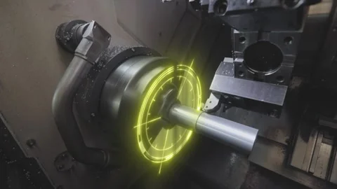 Modern cnc machine. Processing a part in a factory. Metal processing on a cnc Stock Footage 286834517