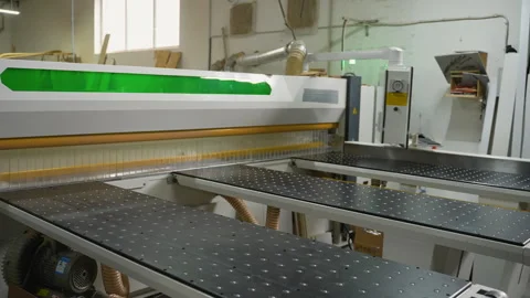 Modern CNC Panel Saw Machine in Wood Workshop Stock Footage 305600848