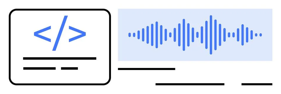 Modern Coding and Sound Wave Visualization in Abstract Style 스톡 일러스트