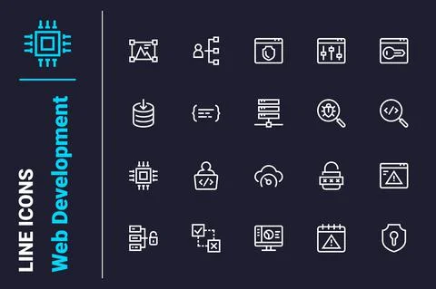 Modern coding and web development icons set Stock Illustration