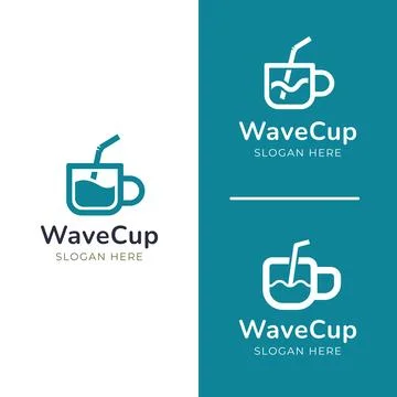 Modern coffee cup logo with wave inspired drink design for cafe branding Stock Illustration