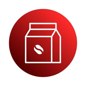 Modern coffee packaging icon design, displayed on a vibrant red circular ba.. Stock Illustration