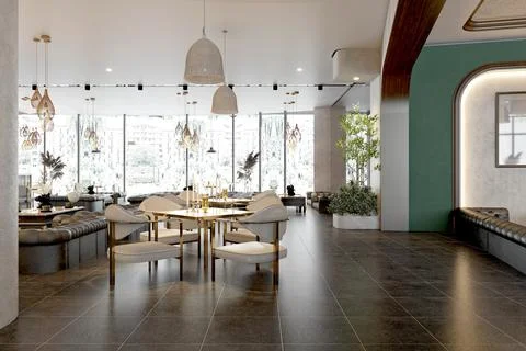 Modern coffee shop restaurant interior Stock Illustration