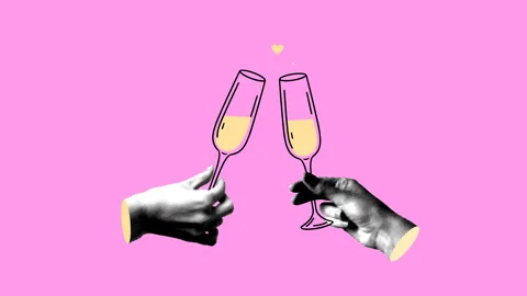 Modern collage with halftone hands holding champagne flutes. Valentines day. Stock Footage 331633292