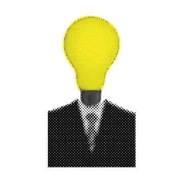 Modern collage with halftone style creative businessman with idea. Creative.. Illustrazione stock