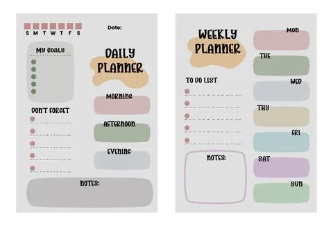 Modern collection of daily weekly planner printable template Stock Illustration