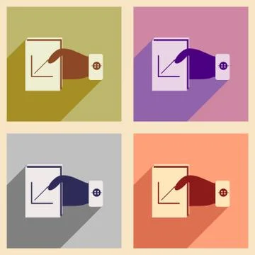 Modern collection flat icons with shadow economic report in hand Stock Illustration