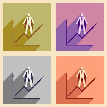 Modern collection flat icons with shadow man and schedule Stock Illustration