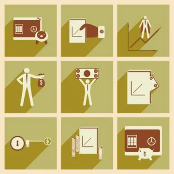 Modern collection flat icons with shadow economy Stock Illustration