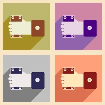 Modern collection flat icons with shadow Money in hand Stock Illustration