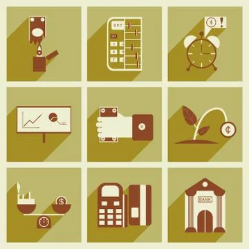 Modern collection flat icons with shadow economy Stock Illustration