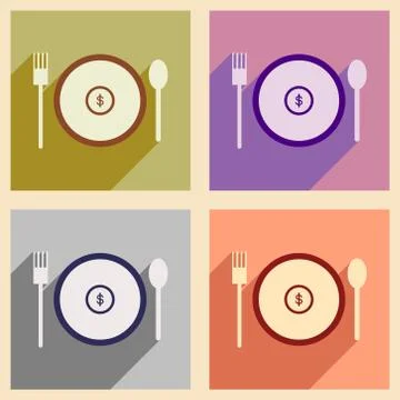 Modern collection flat icons with shadow Coin plate Stock Illustration