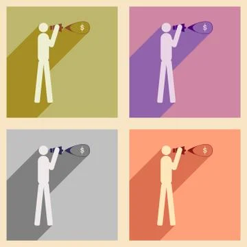 Modern collection flat icons with shadow man megaphone money Stock Illustration