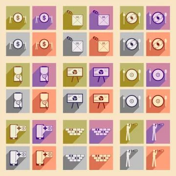 Modern collection flat icons with shadow economic Stock Illustration