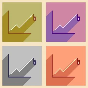 Modern collection flat icons with shadow economic graph Stock Illustration