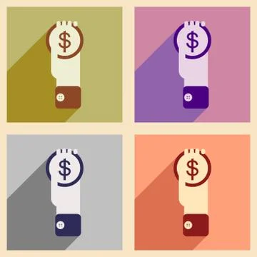 Modern collection flat icons with shadow Coin in a hand Stock Illustration