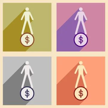 Modern collection flat icons with shadow coin and people Stock Illustration
