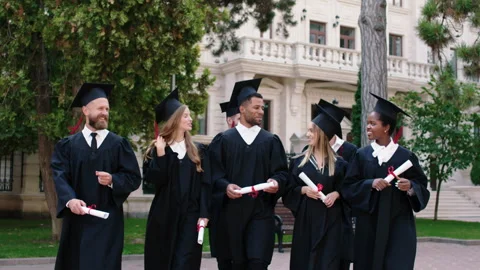 Modern college park group of multiracial graduates students after the graduation Video stock 170082011