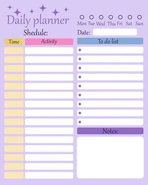 Modern color daily planner. Vector illustration. Illustrazione stock