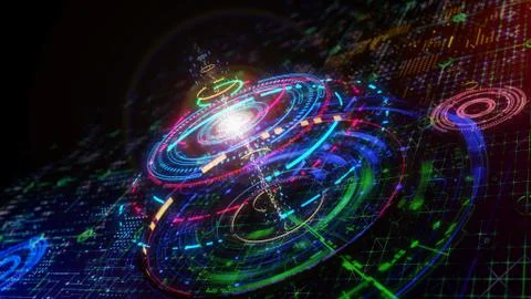 Modern colorful background with concentric technology elements Stock Illustration