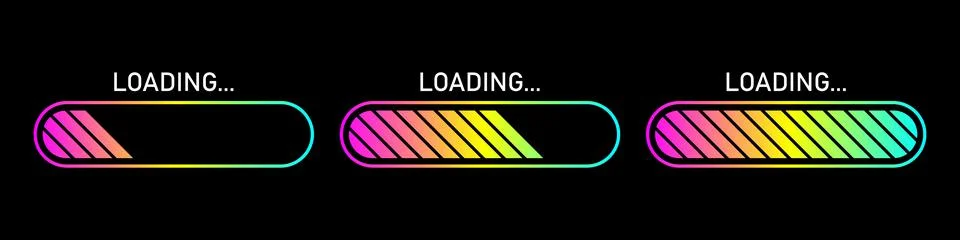 Modern colorful loading icon. Vector illustration isolated on black background. Illustrazione stock