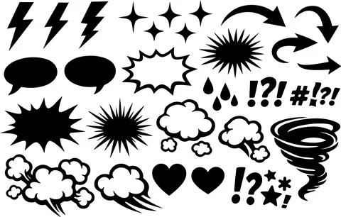 Modern Comic Pop Art Graphic Elements Set with Lightning Bolts Speech Bubbl.. Stock Illustration