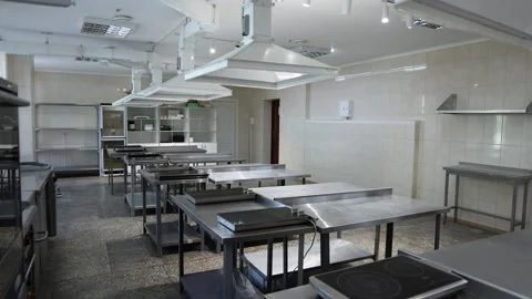 Modern Commercial Kitchen Interior in Kyiv Facility Stock Footage 339920479