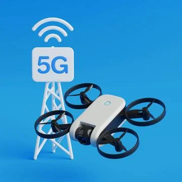 Modern Communication And Connectivity Concept. White Drone Flying Near 5G S.. Stock Illustration