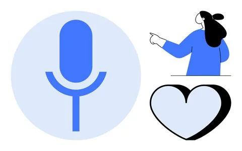 Modern Communication and Expression Elements with Microphone Symbol, Woman,.. Stock Illustration