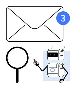 Modern Communication and Technology with Email, Search, and AI Robot Themes Stock Illustration