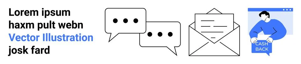 Modern Communication Elements Including Chat Bubbles, Email, and Cashback Ico 스톡 일러스트