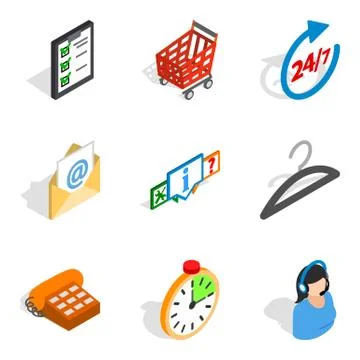 Modern communication icons set, isometric style Illustrazione stock
