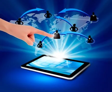 Modern communication technology illustration with tablet. vector illustration Stock Illustration