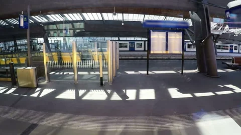 Modern Commuter Train inside the Railway Station Stock Footage