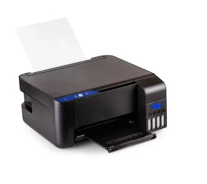 Modern compact colore home printer isolated on white background Stock Photos