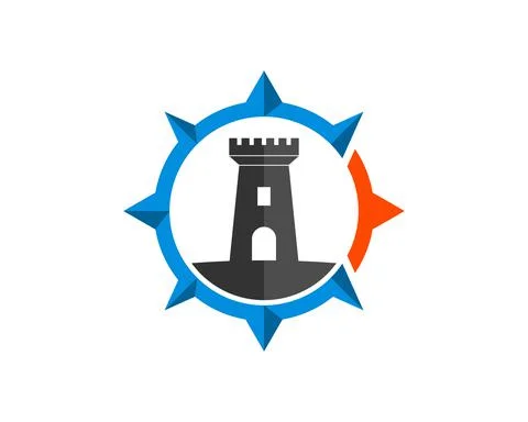 Modern compass with fortress inside Stock Illustration